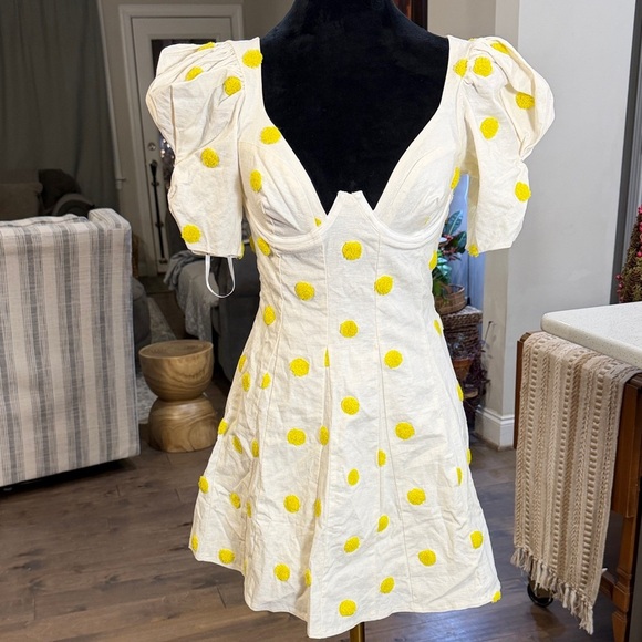For Love And Lemons Dresses & Skirts - For Love And Lemons White Mini Dress with Yellow Dots